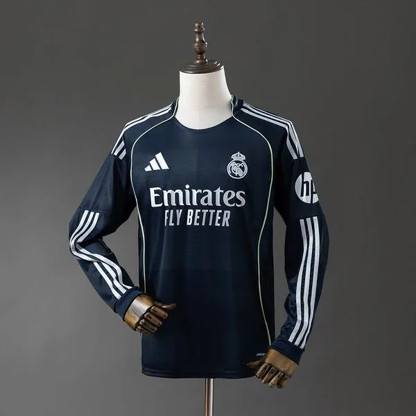 Camiseta de fútbol Real Madrid 2025/26 VISITANTE MANGA LARGA VERSION FAN